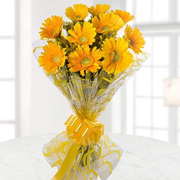 Fresh flowers bunch of 10 Yellow Gerberas